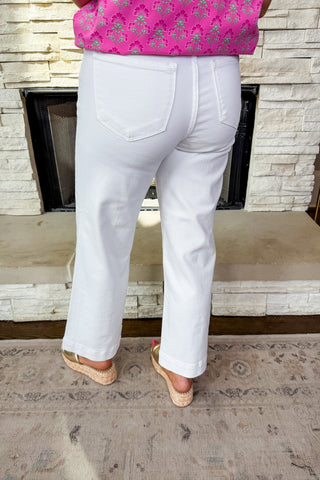 The Haley Jeans by Risen - White Tummy Control Cropped  Denim