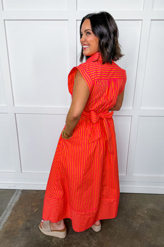 Coastal Crush Midi Dress in Pink/Orange Stripes