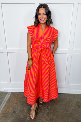 Coastal Crush Midi Dress in Pink/Orange Stripes