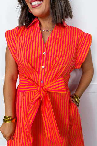 Coastal Crush Midi Dress in Pink/Orange Stripes