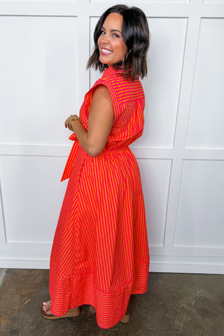 Coastal Crush Midi Dress in Pink/Orange Stripes