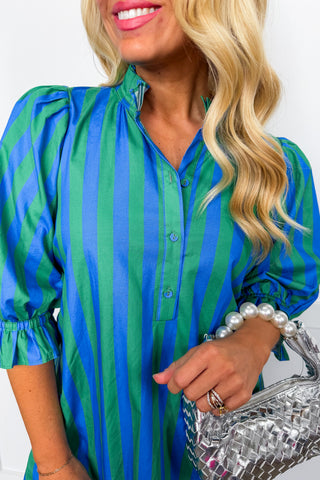 Stripe Me Pretty Dress in Blue & Green