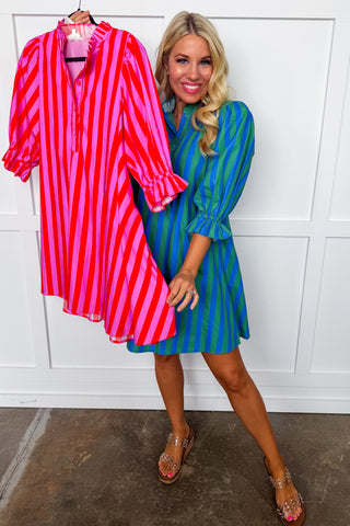 Stripe Me Pretty Dress in Blue & Green