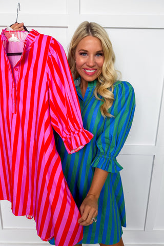Stripe Me Pretty Dress in Blue & Green