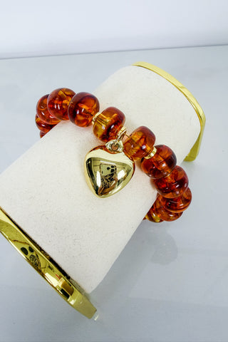 Rosalie Heart Beaded Bracelet in Amber