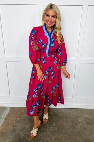 Juliette Rose Printed Maxi Dress in Berry Small Juliette Rose Printed Maxi Dress in Berry Small