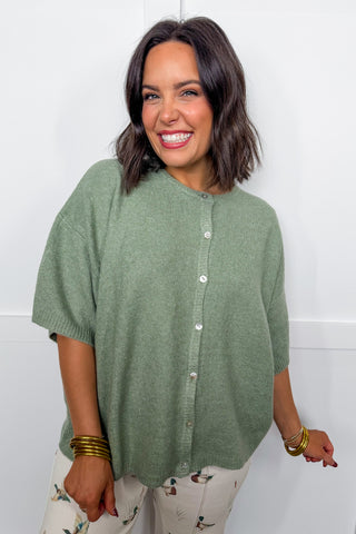 Soft Spot Short Sleeve Cardigan in Sage