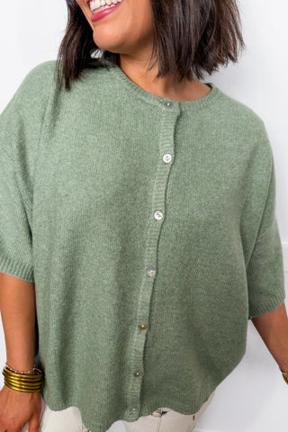 Soft Spot Short Sleeve Cardigan in Sage