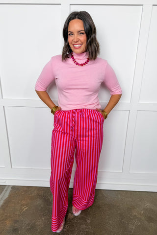 Electric Avenue Elastic Waist Pants in Red & Pink