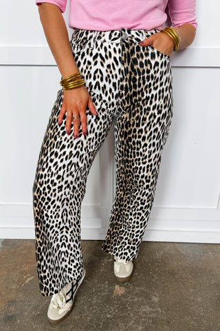 The Cleo Pants - Leopard Barrel Jeans