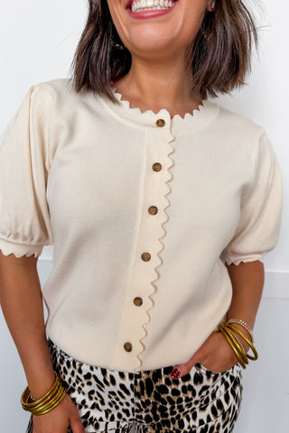 The Scalloped Sweetheart Button Front Top in Cream