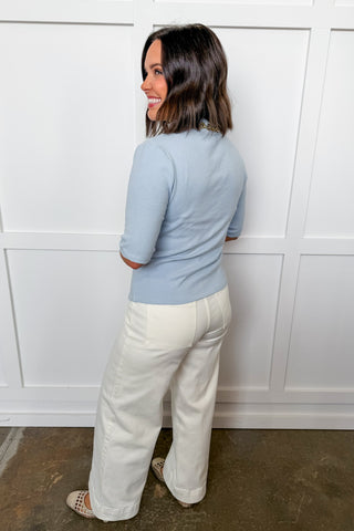 Everyday Luxe Mock Neck Top in Light Blue