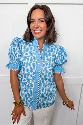 Blue Blossom Cheetah + Gingham Top