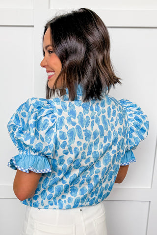 Blue Blossom Cheetah + Gingham Top