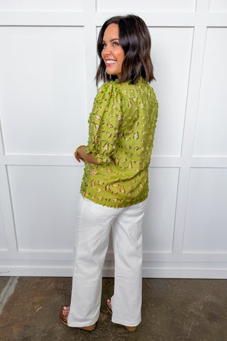 Green Frilly Delicate Pink Top