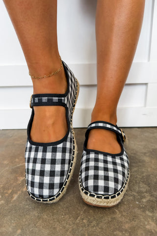 Gingham on the Go Mary Jane Flat in Black