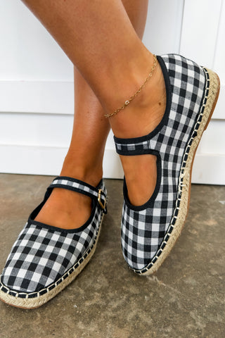 Gingham on the Go Mary Jane Flat in Black