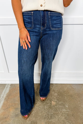 The Charliee Flare Leg Jeans by Anniewear - Dark Wash Denim