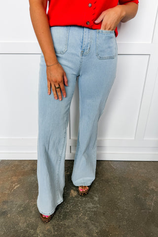 The Charliee Flare Leg Jeans by Anniewear - Light Wash Denim