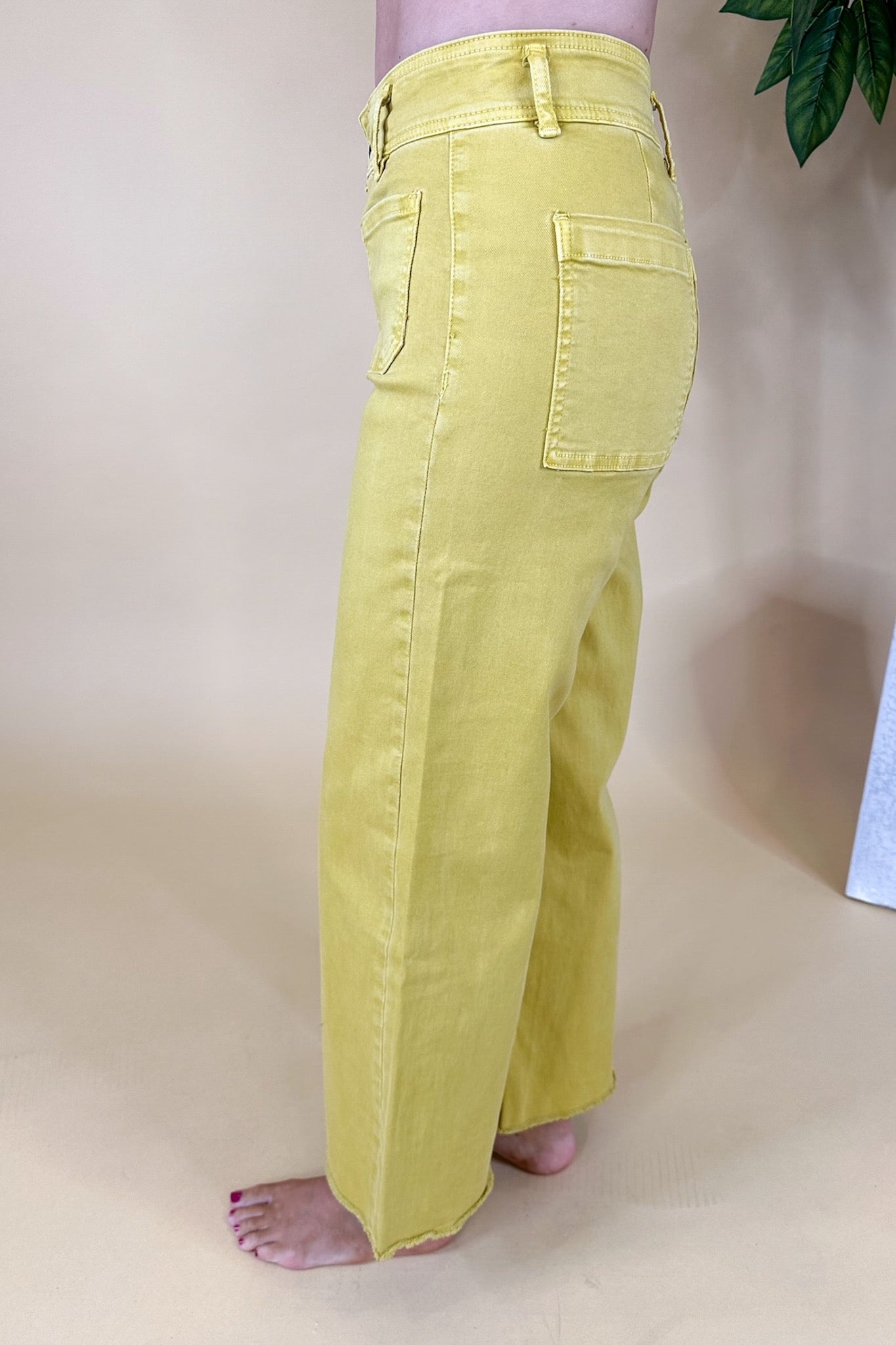 Mustard Yellow Super High Rise Patch Pocket Wide Leg Crop Mica Jeans