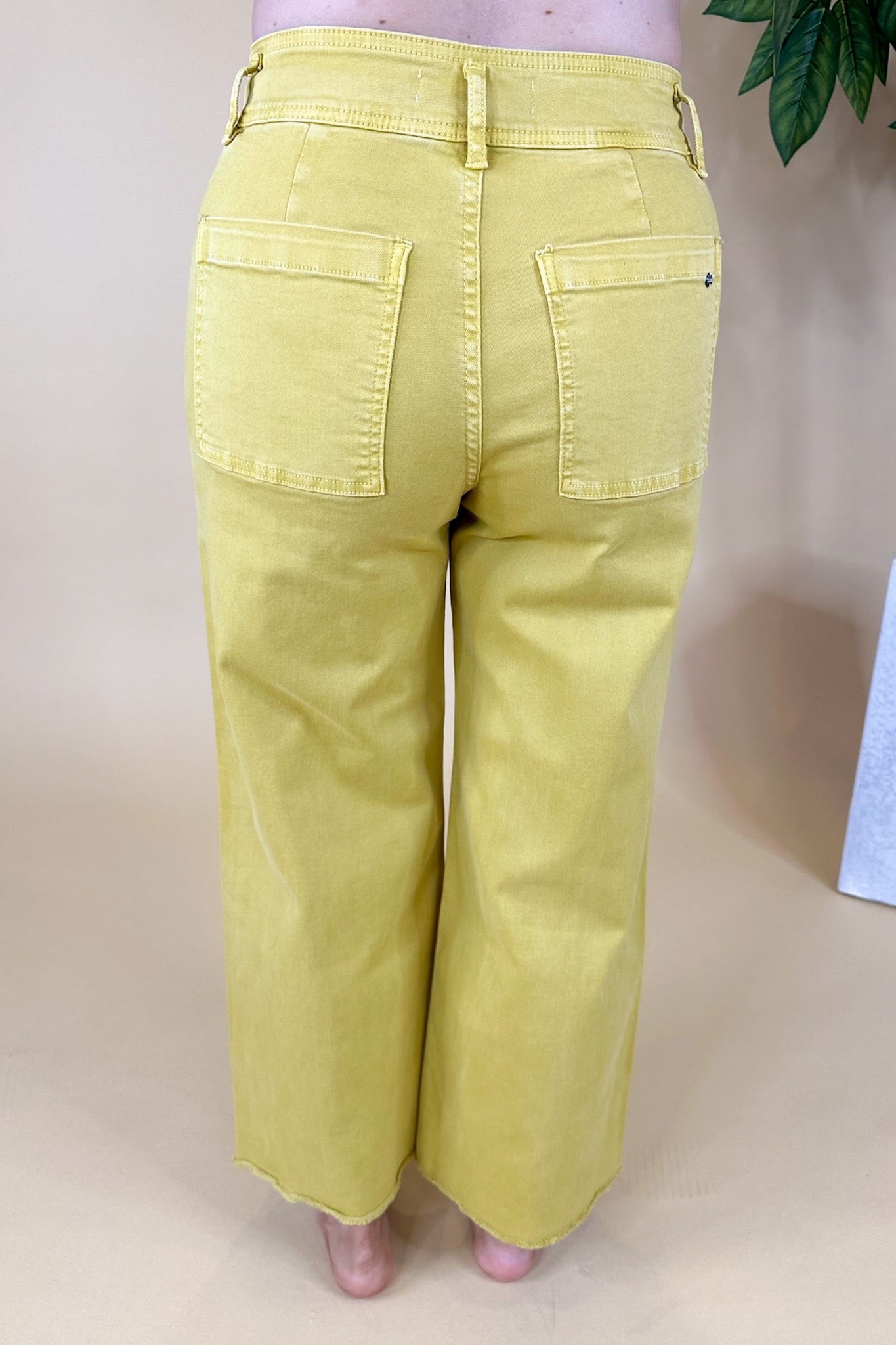 Mustard Yellow Super High Rise Patch Pocket Wide Leg Crop Mica Jeans