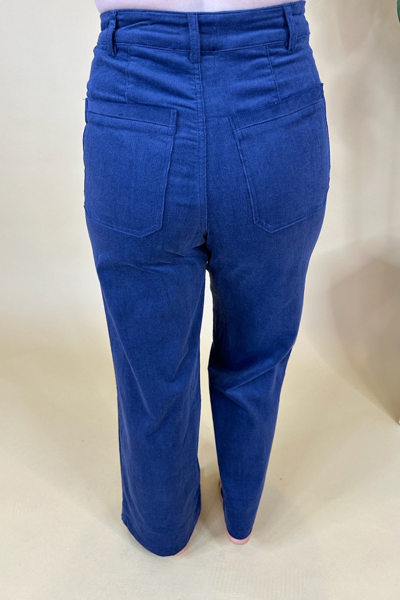 Cropped Patch Pocket Corduroy Wide Leg Pants in Navy