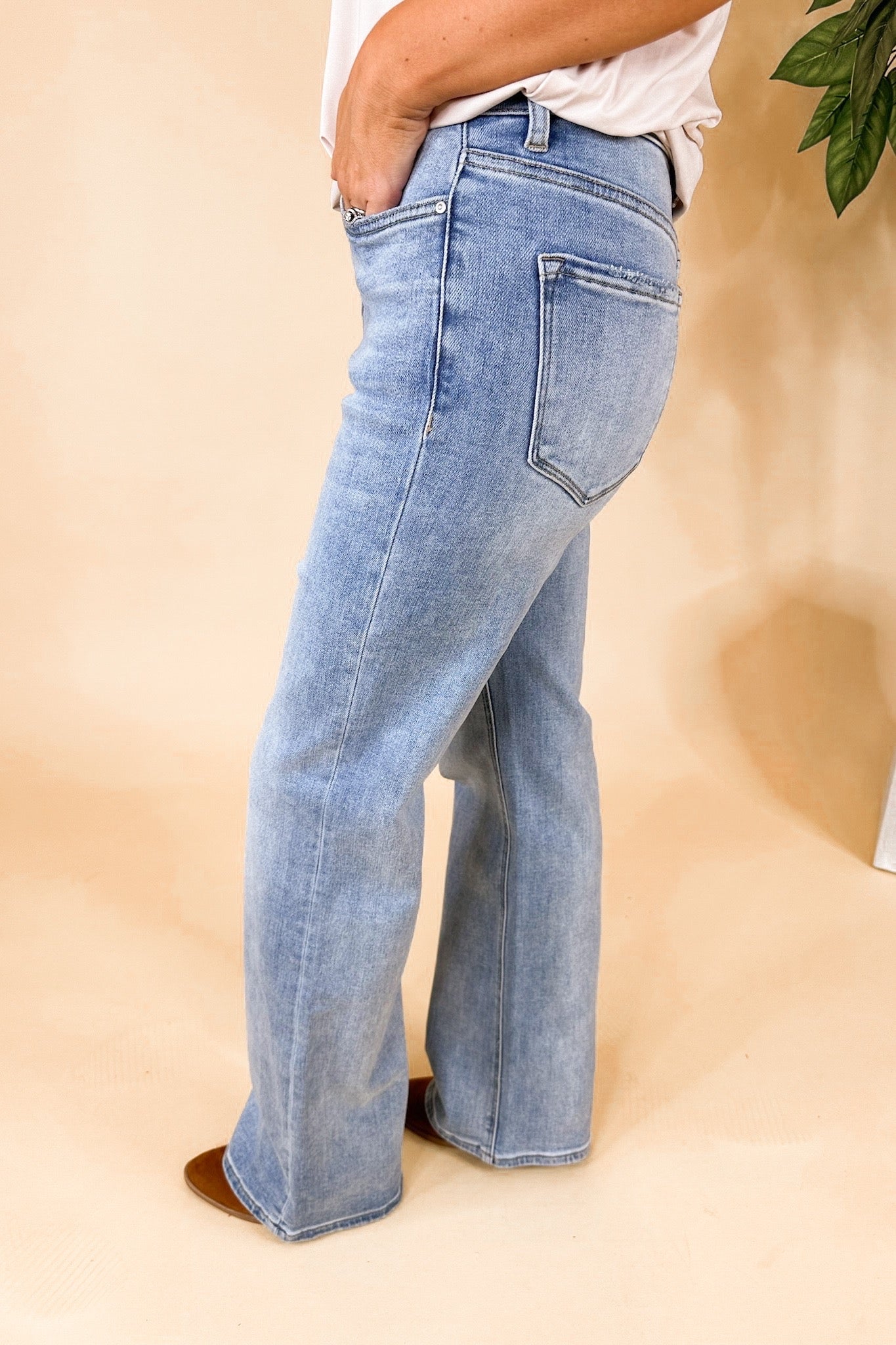 Non-Distressed Super High Rise Wide Leg Mica Jeans