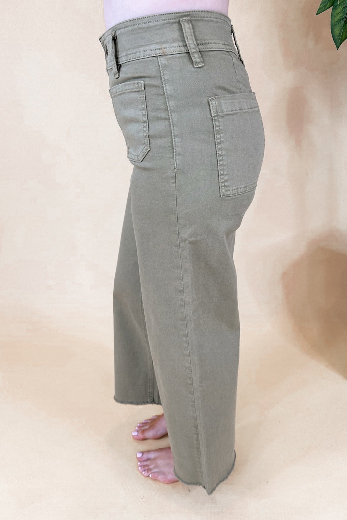 Olive Super High Rise Patch Pocket Wide Leg Crop Mica Jeans