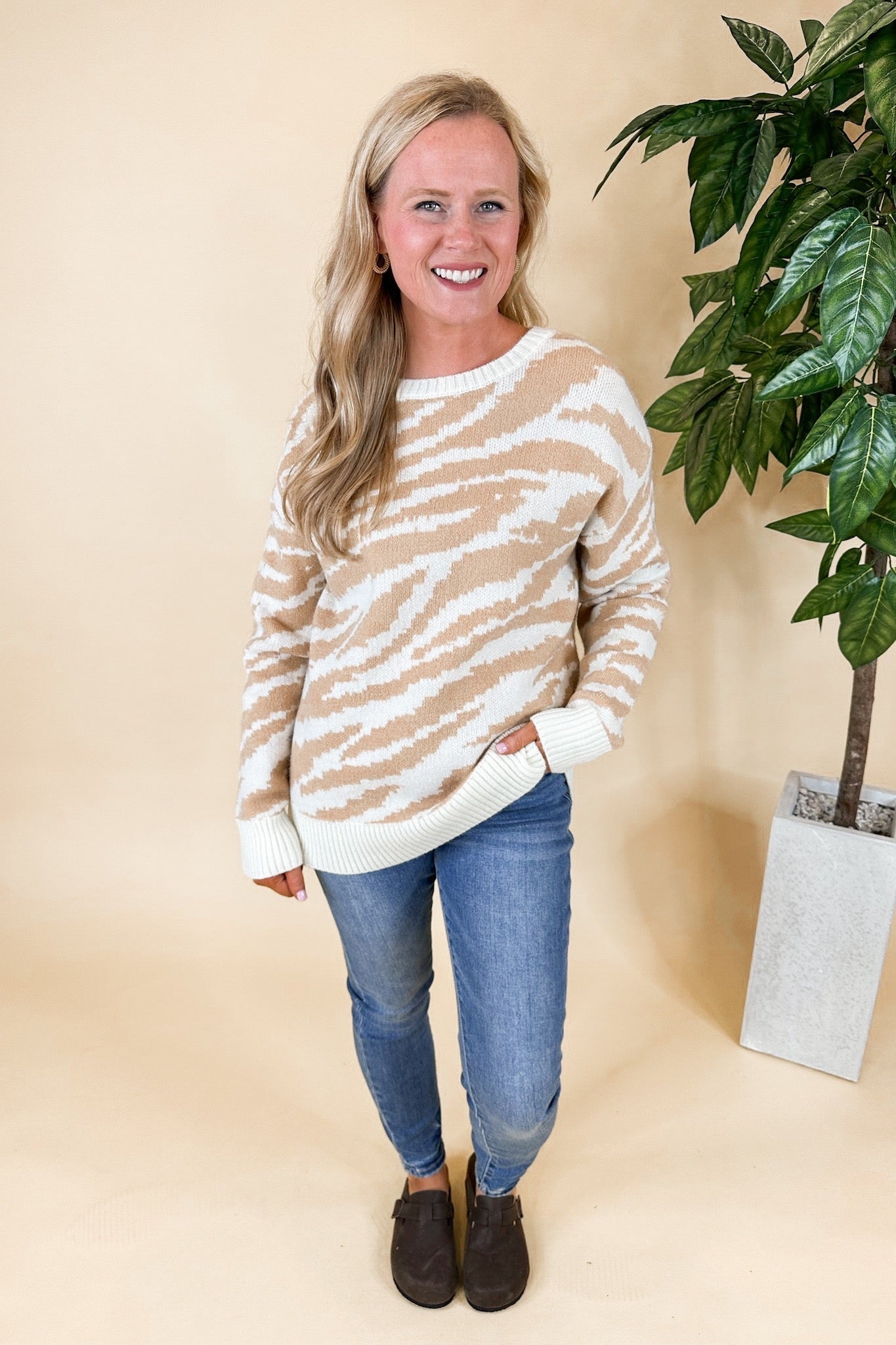 Taupe & Cream Neutral Animal Print Sweater