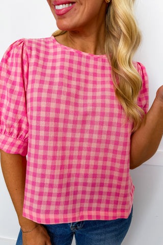 Princess of the Picnic Bubble Gum Pink Gingham Top
