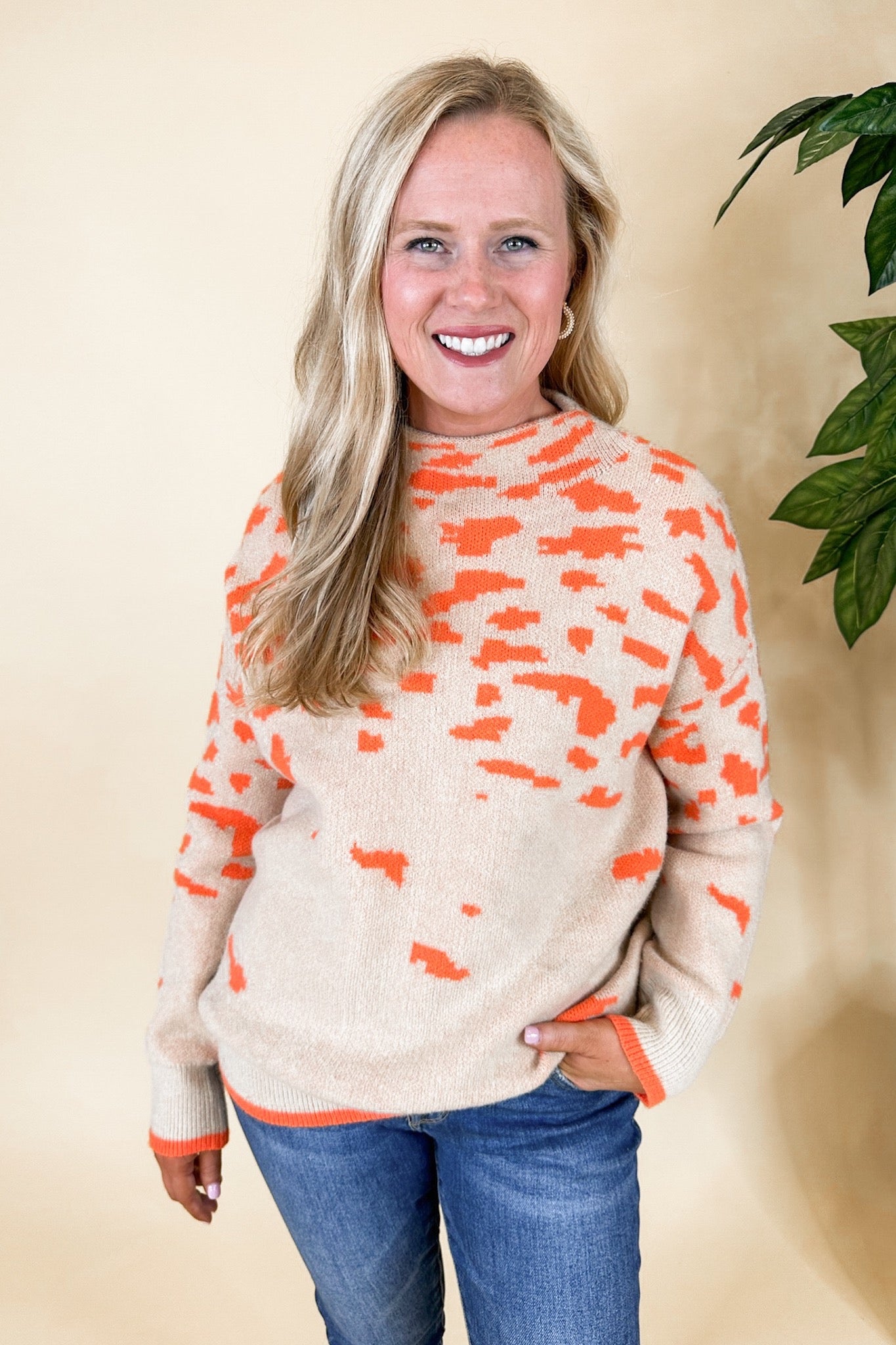 Unique Cheetah Soft Sweater in Orange/Taupe