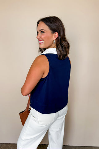 Calling the Plays Sleeveless Top in Navy