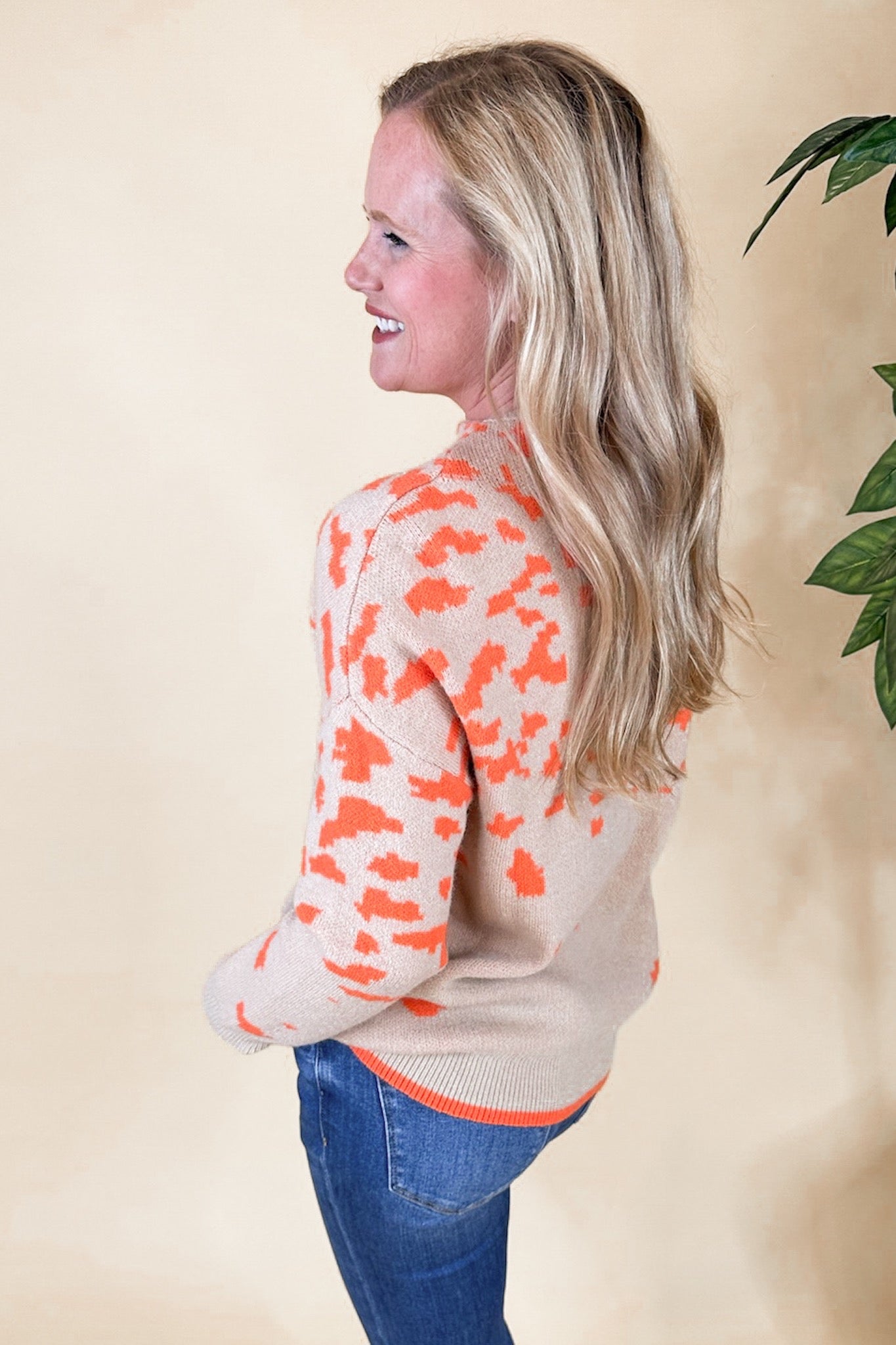 Unique Cheetah Soft Sweater in Orange/Taupe