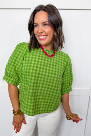 London Party Green Gingham Top