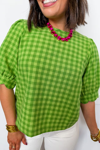 London Party Green Gingham Top