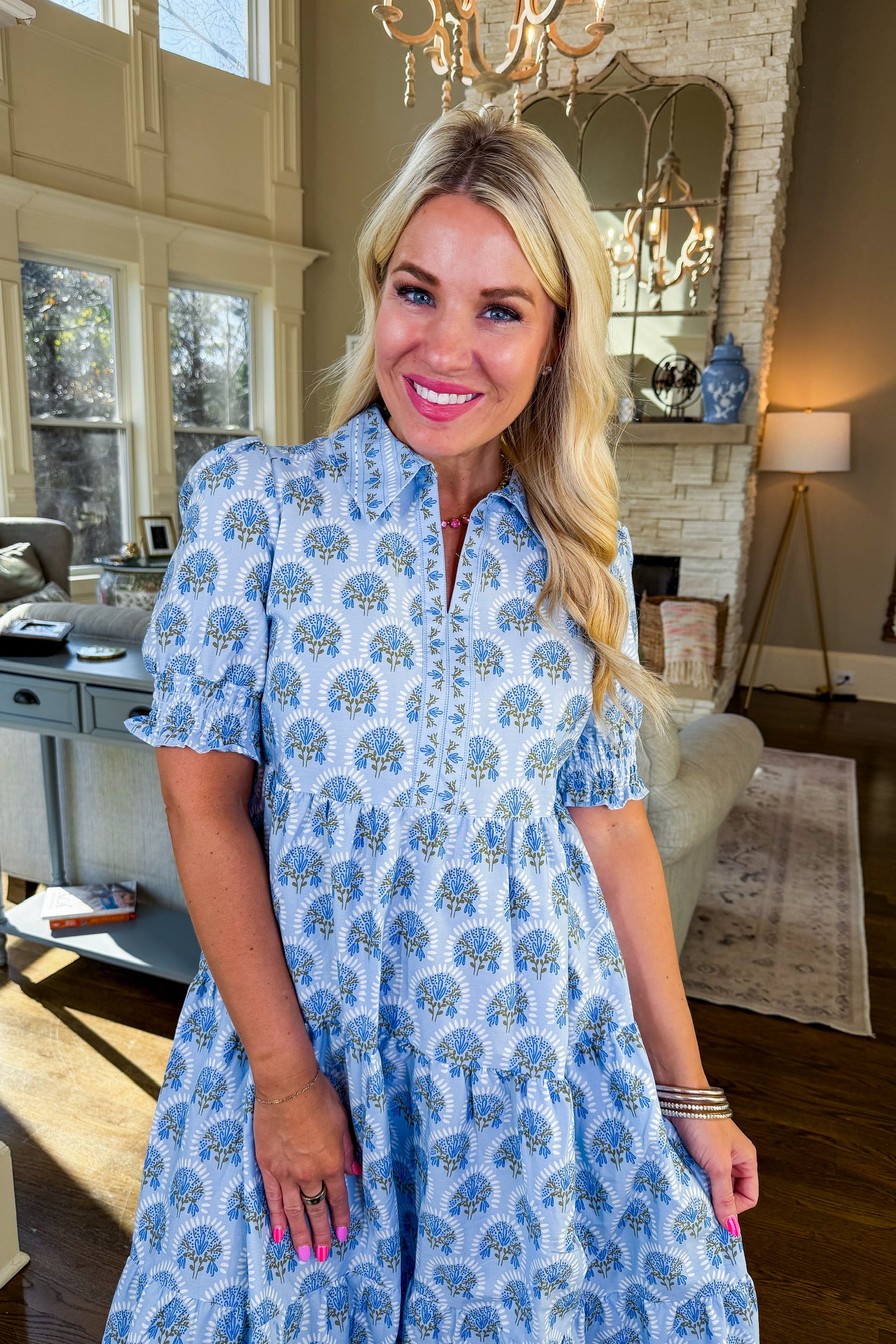 The Molly Dress in Sun Shower Blue by Mary Square Large The Molly Dress in Sun Shower Blue by Mary Square Large