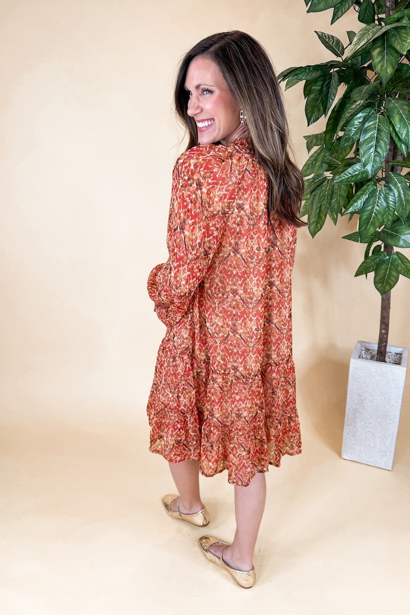 Long Sleeve Shift Floral Drop Waist Dress