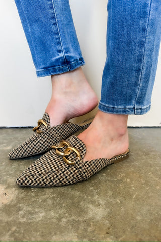 Playing For Keeps Brown & Tan Houndstooth Corkys Mule