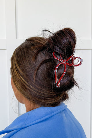 Crimson Bow Hair Claw Clip
