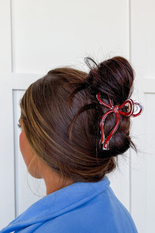 Crimson Bow Hair Claw Clip