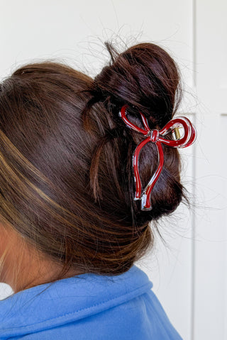 Crimson Bow Hair Claw Clip