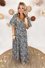 Load image into Gallery viewer, Smocked Bubble Sleeve Tiered Maxi Dress in Zebra Print