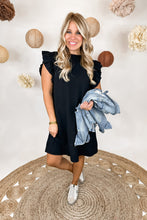 Load image into Gallery viewer, Closet Staple Ruffle Smocked Sleeve Dress in Black