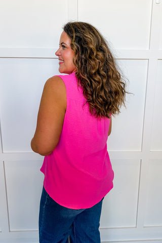 Dear Scarlett Molly Button Down Sleeveless Top in Hot Pink