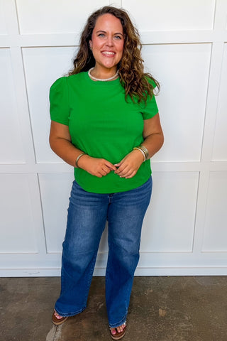The Larissa Pleat Sleeve Tee in Green by Mary Square