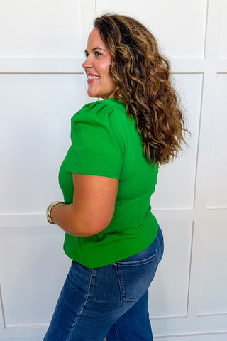 The Larissa Pleat Sleeve Tee in Green by Mary Square