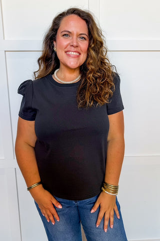 The Larissa Pleat Sleeve Tee in Black by Mary Square