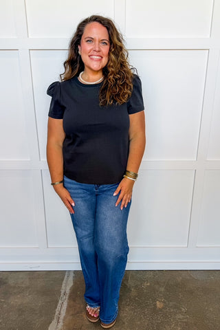 The Larissa Pleat Sleeve Tee in Black by Mary Square
