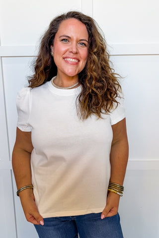 The Larissa Pleat Sleeve Tee in White by Mary Square
