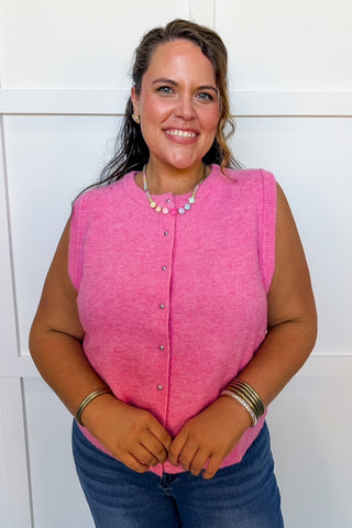 Sweet Staple Button Knit Top in Candy Pink